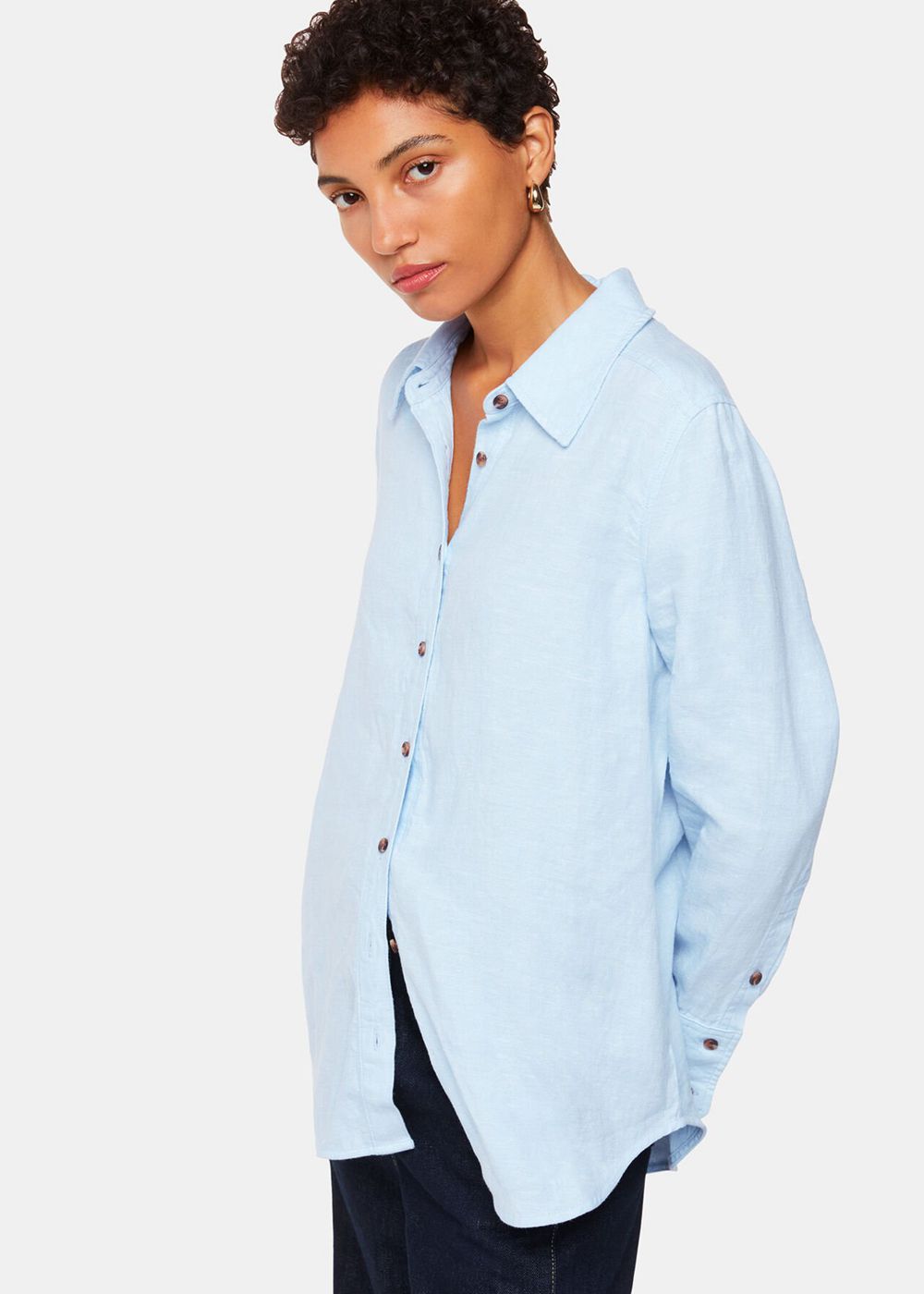 Whistles Linen Relaxed Fit Shirts Blue | US-85602XKLB