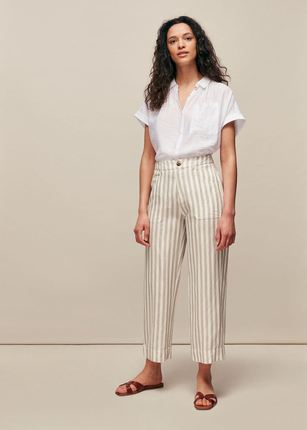 Whistles Linen Stripe Pants White / Multicolor | US-20814MATS