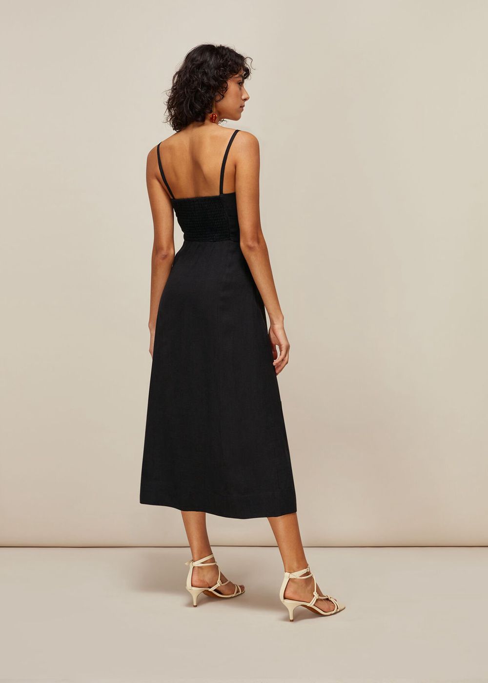 Whistles Linen Tie Front Strappy Dress Black | US-13426MECG