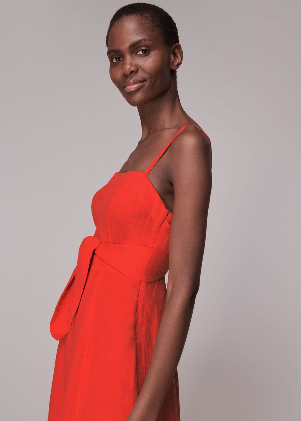 Whistles Linen Tie Front Strappy Dress Red | US-39215LWBQ