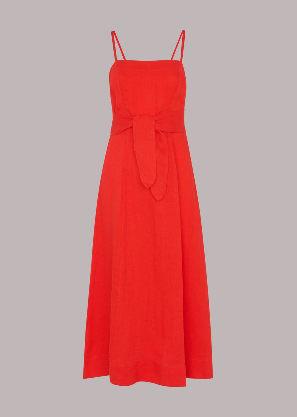 Whistles Linen Tie Front Strappy Dress Red | US-39215LWBQ