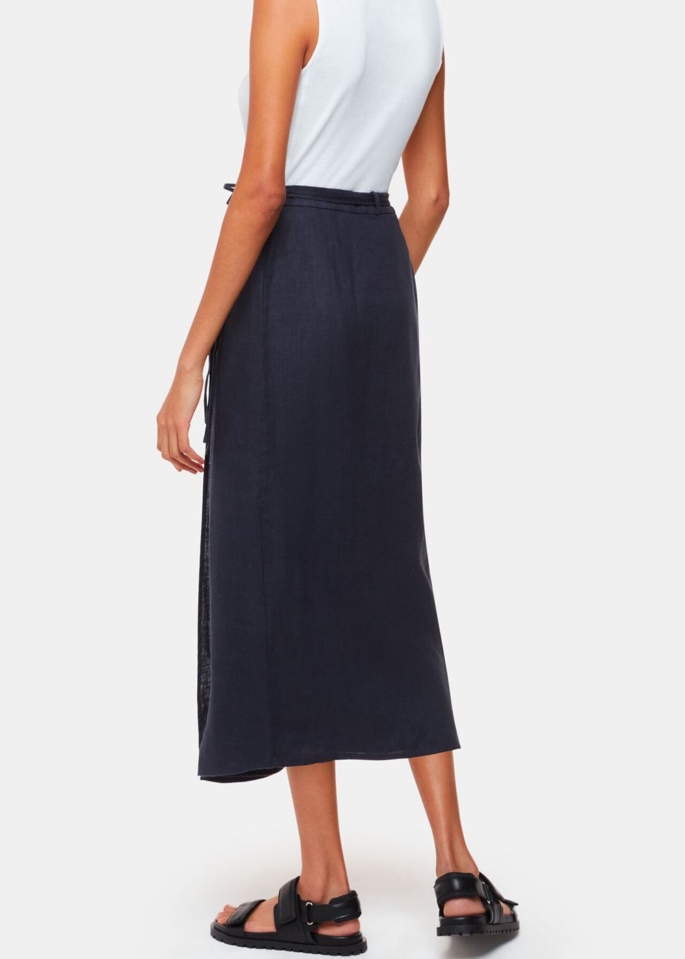 Whistles Linen Wrap Midi Skirts Navy | US-82514TSQR