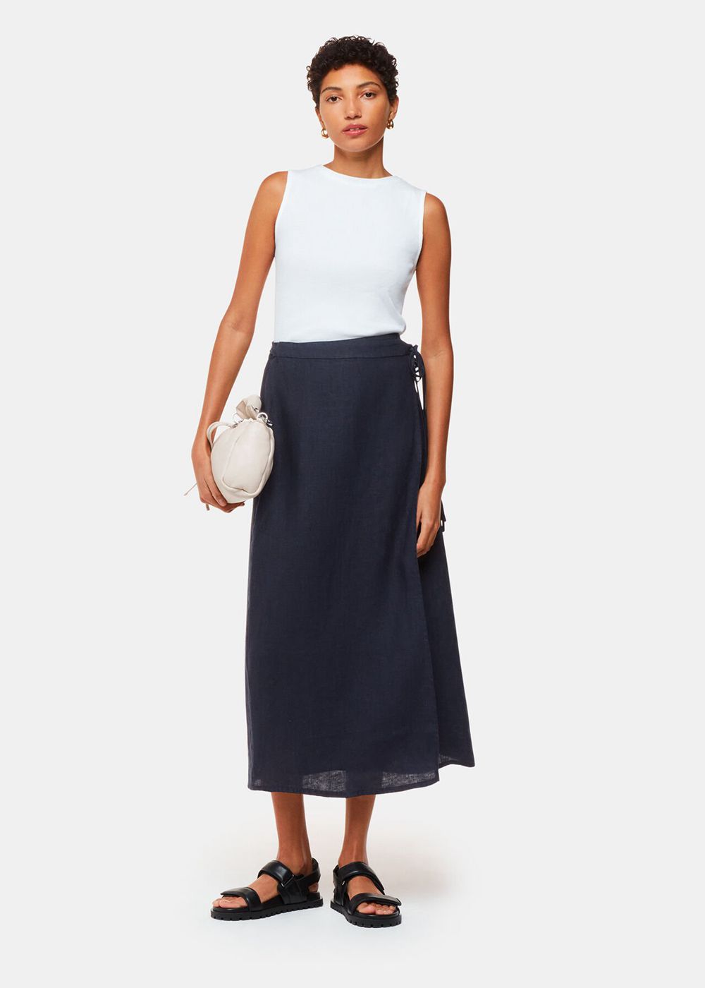 Whistles Linen Wrap Midi Skirts Navy | US-82514TSQR