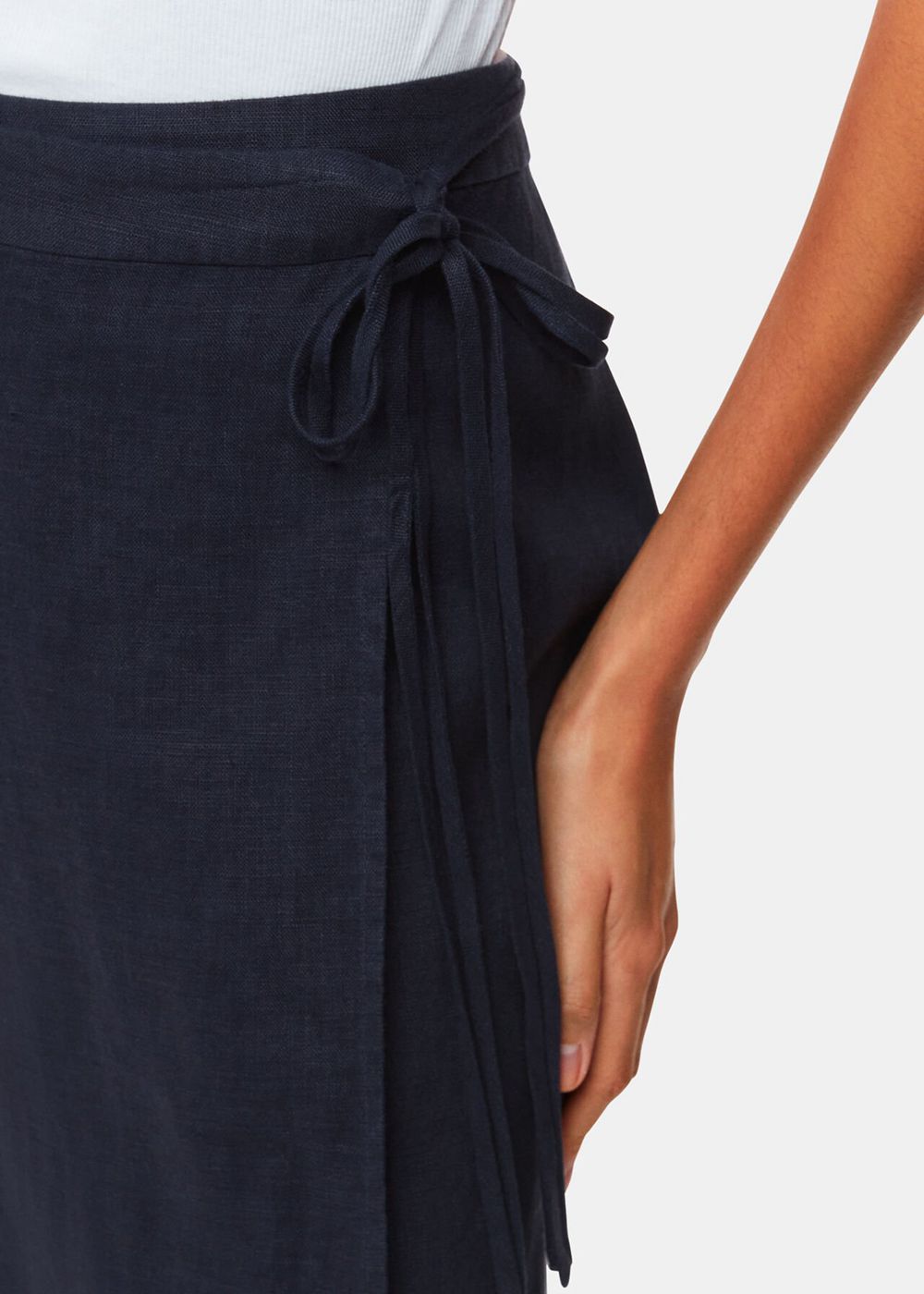 Whistles Linen Wrap Midi Skirts Navy | US-82514TSQR