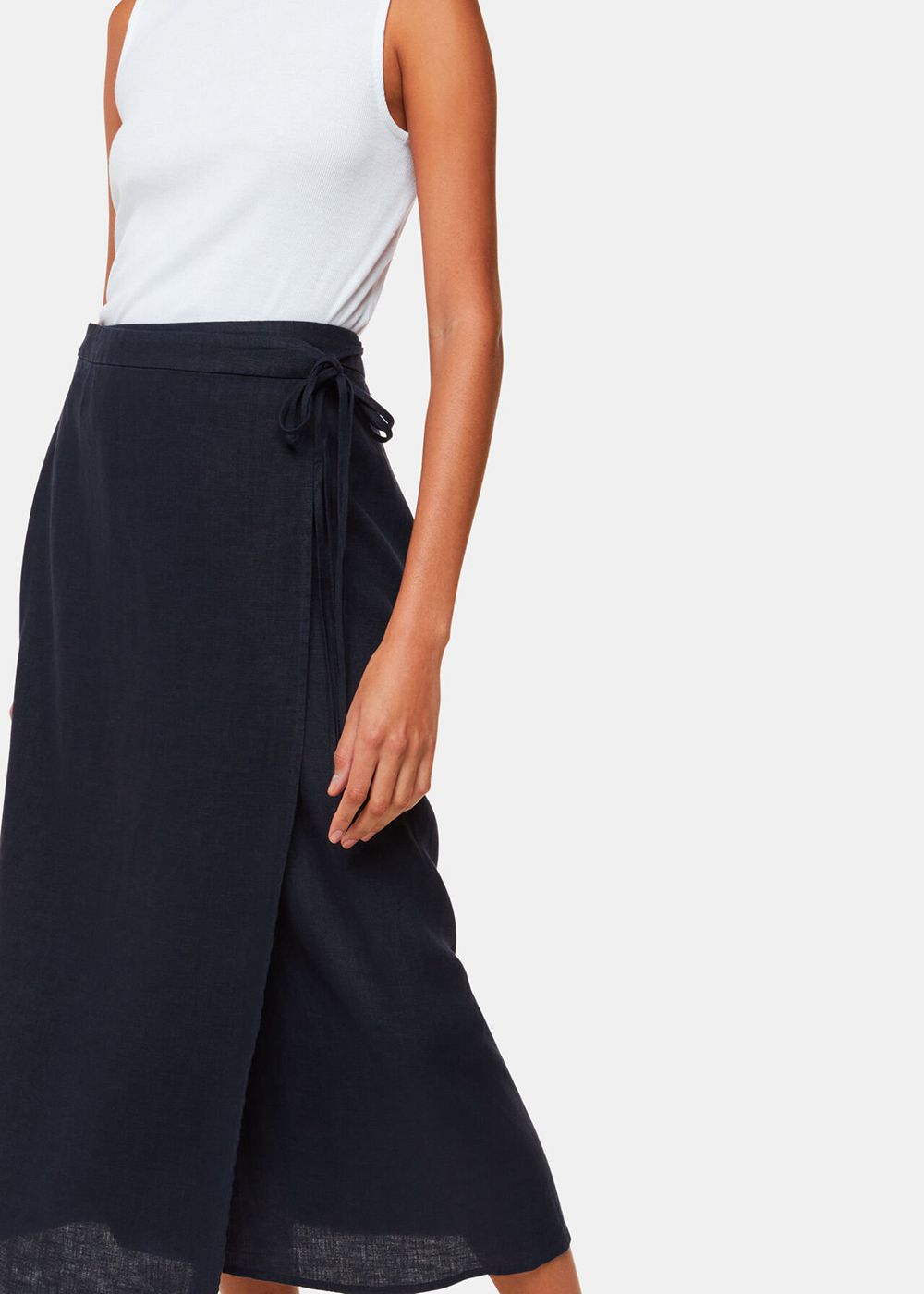 Whistles Linen Wrap Midi Skirts Navy | US-82514TSQR