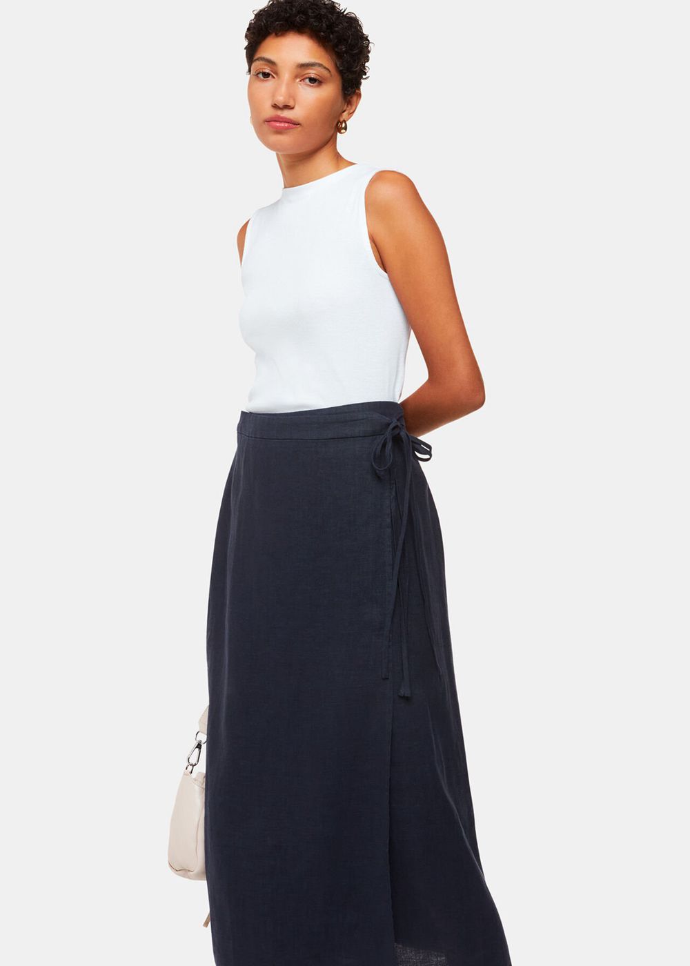 Whistles Linen Wrap Midi Skirts Navy | US-82514TSQR