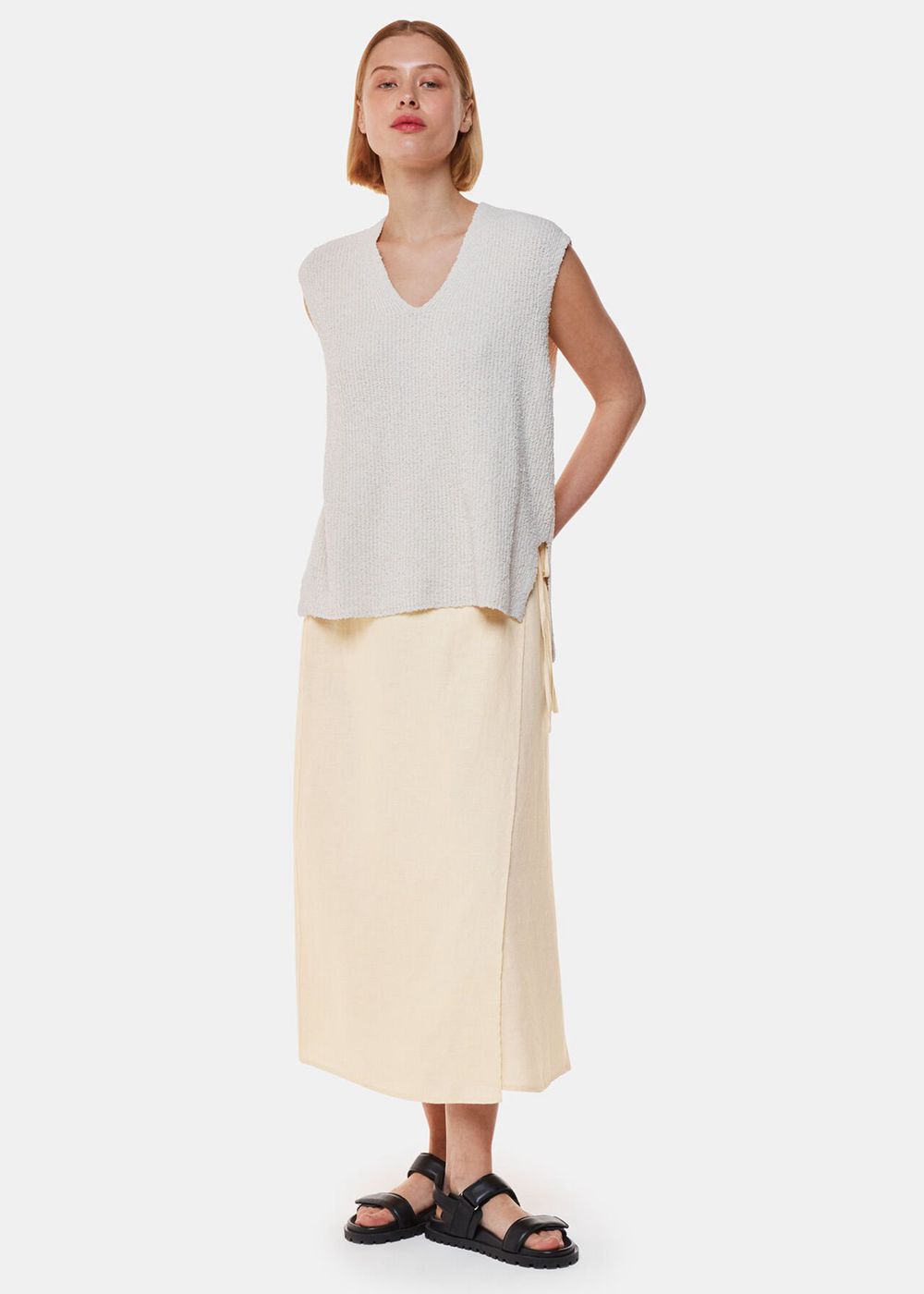 Whistles Linen Wrap Midi Skirts White | US-47263TMWF