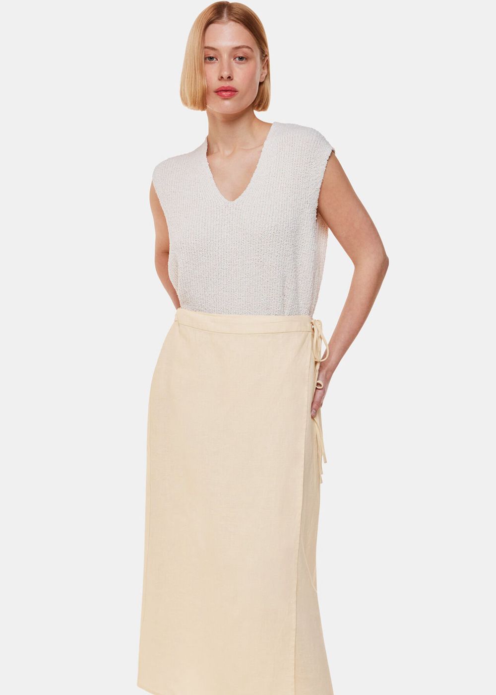 Whistles Linen Wrap Midi Skirts White | US-47263TMWF