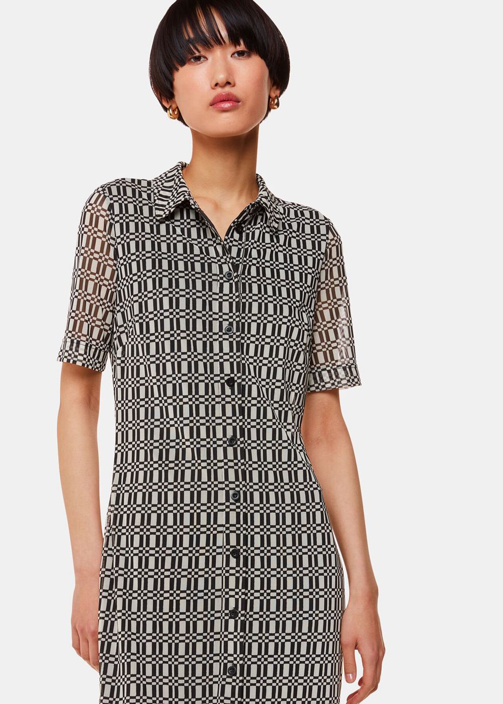 Whistles Link Check Mesh Shirt Dress Black / Multicolor | US-59361GZJX