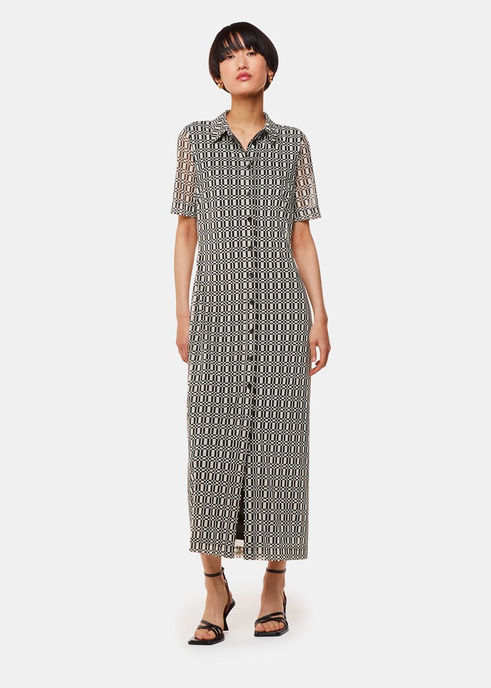 Whistles Link Check Mesh Shirt Dress Black / Multicolor | US-59361GZJX