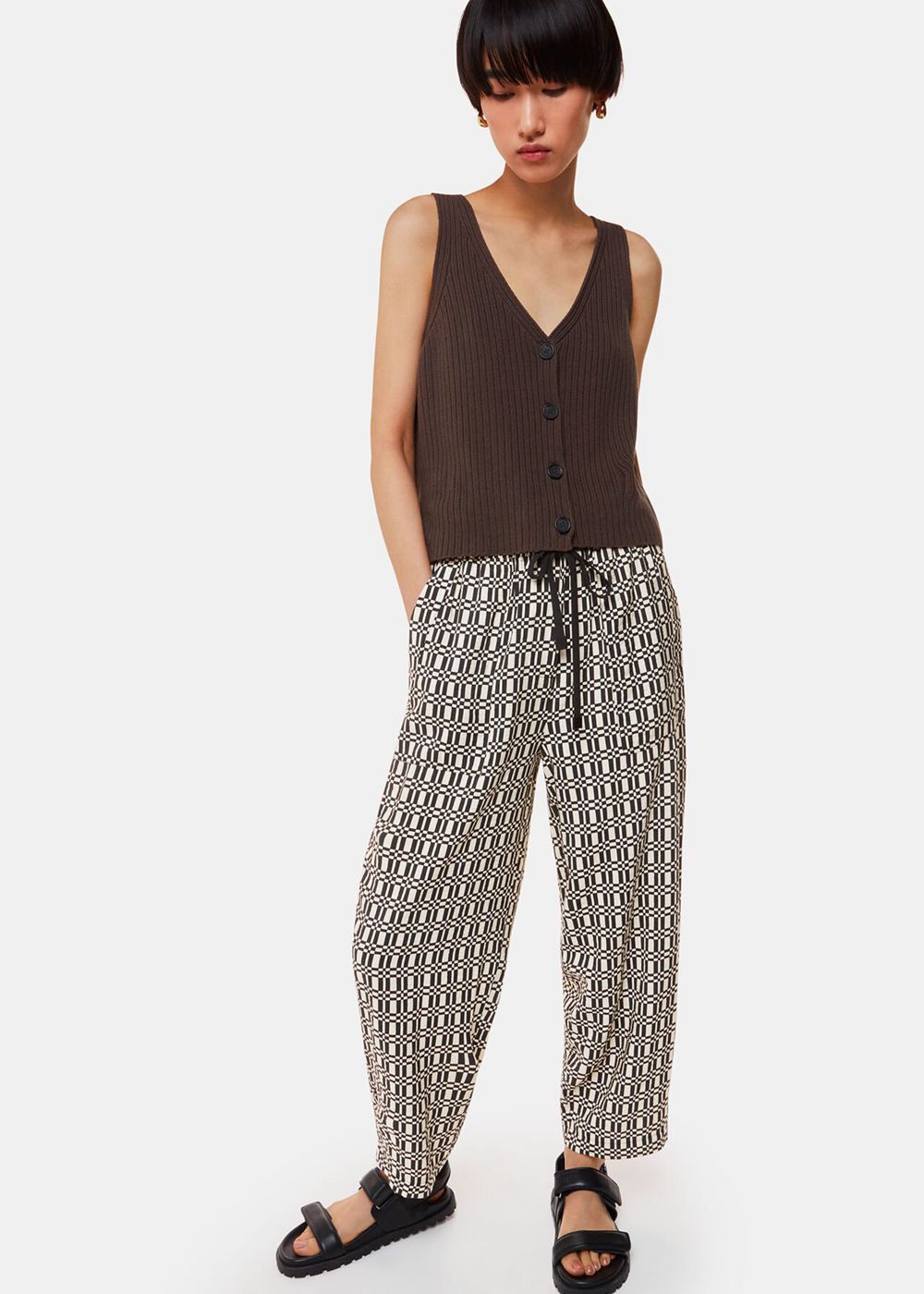 Whistles Link Check Print Pants Black / Multicolor | US-94678RCZU