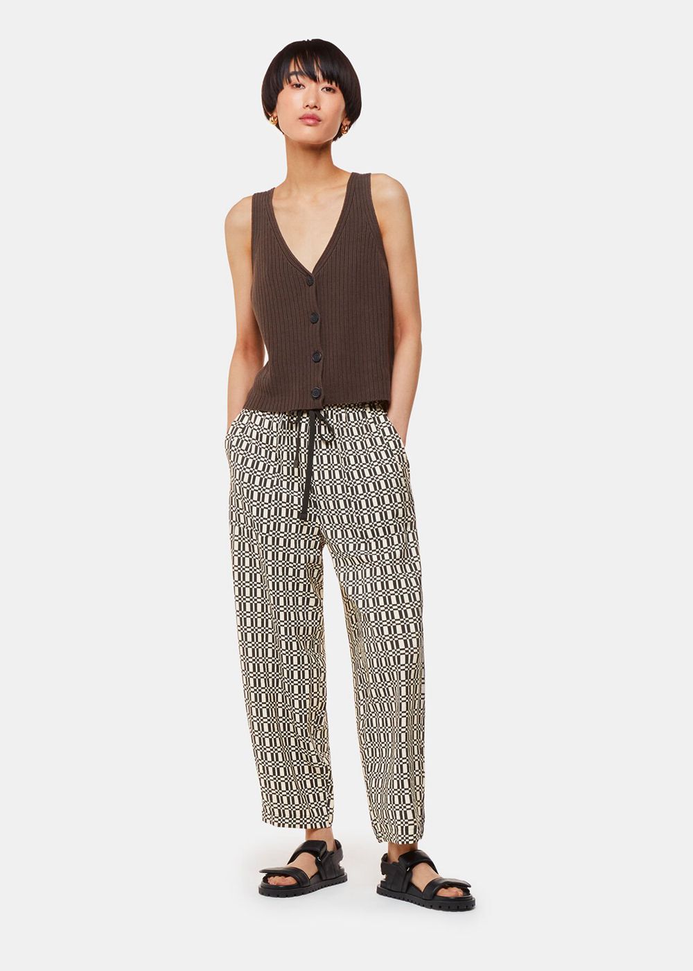 Whistles Link Check Print Pants Black / Multicolor | US-94678RCZU