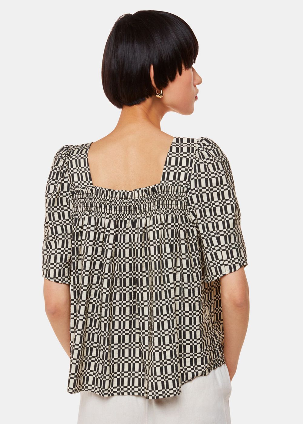 Whistles Link Check Square Neck Top Black / Multicolor | US-36245TFPN