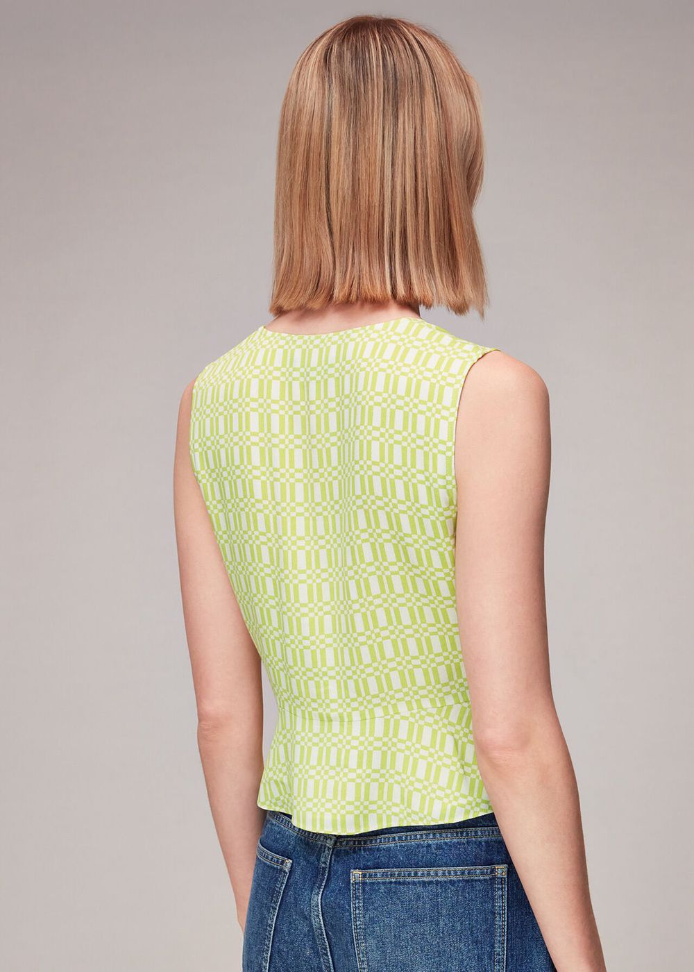 Whistles Link Check Tie Front Top Green / Multicolor | US-37690DHNU