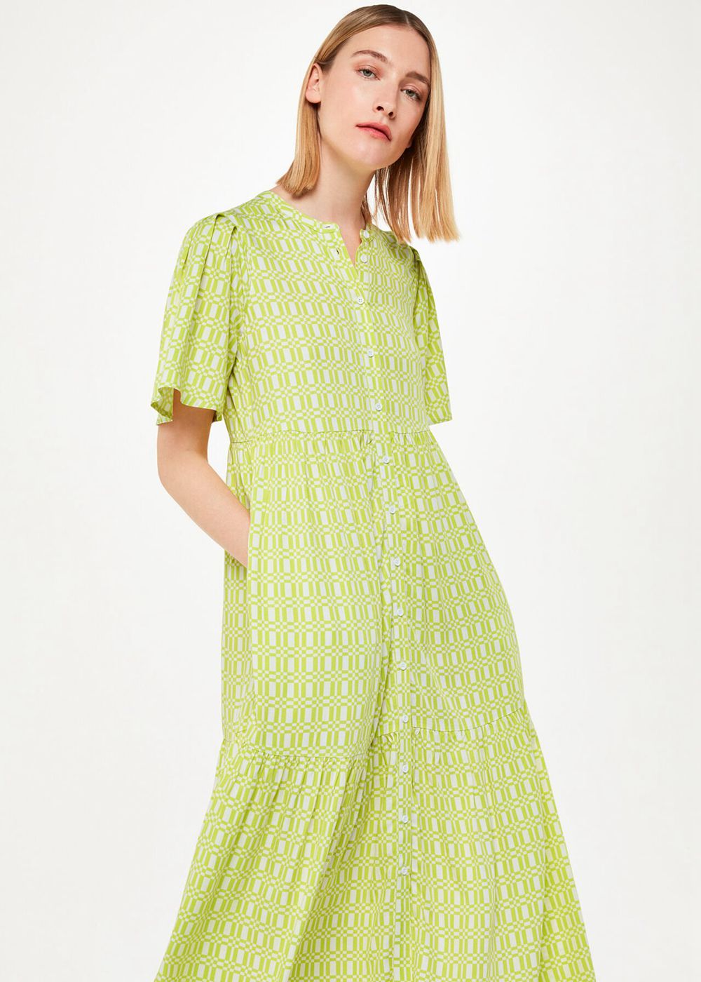 Whistles Link Check Trapeze Dress Green / Multicolor | US-68231JDRC