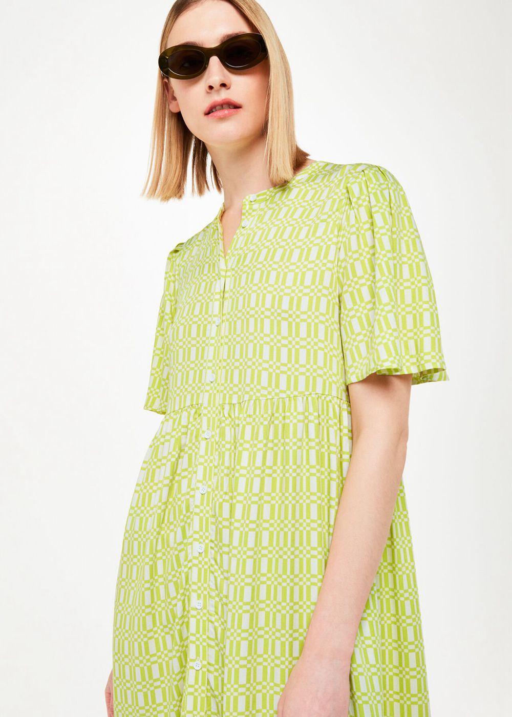 Whistles Link Check Trapeze Dress Green / Multicolor | US-68231JDRC