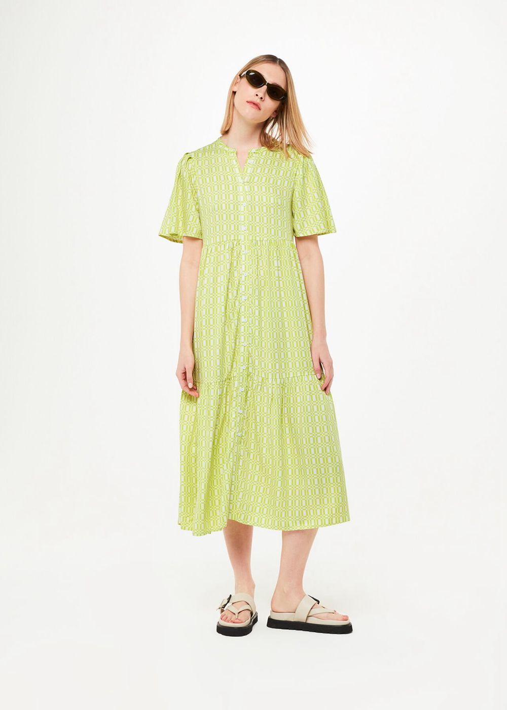 Whistles Link Check Trapeze Dress Green / Multicolor | US-68231JDRC