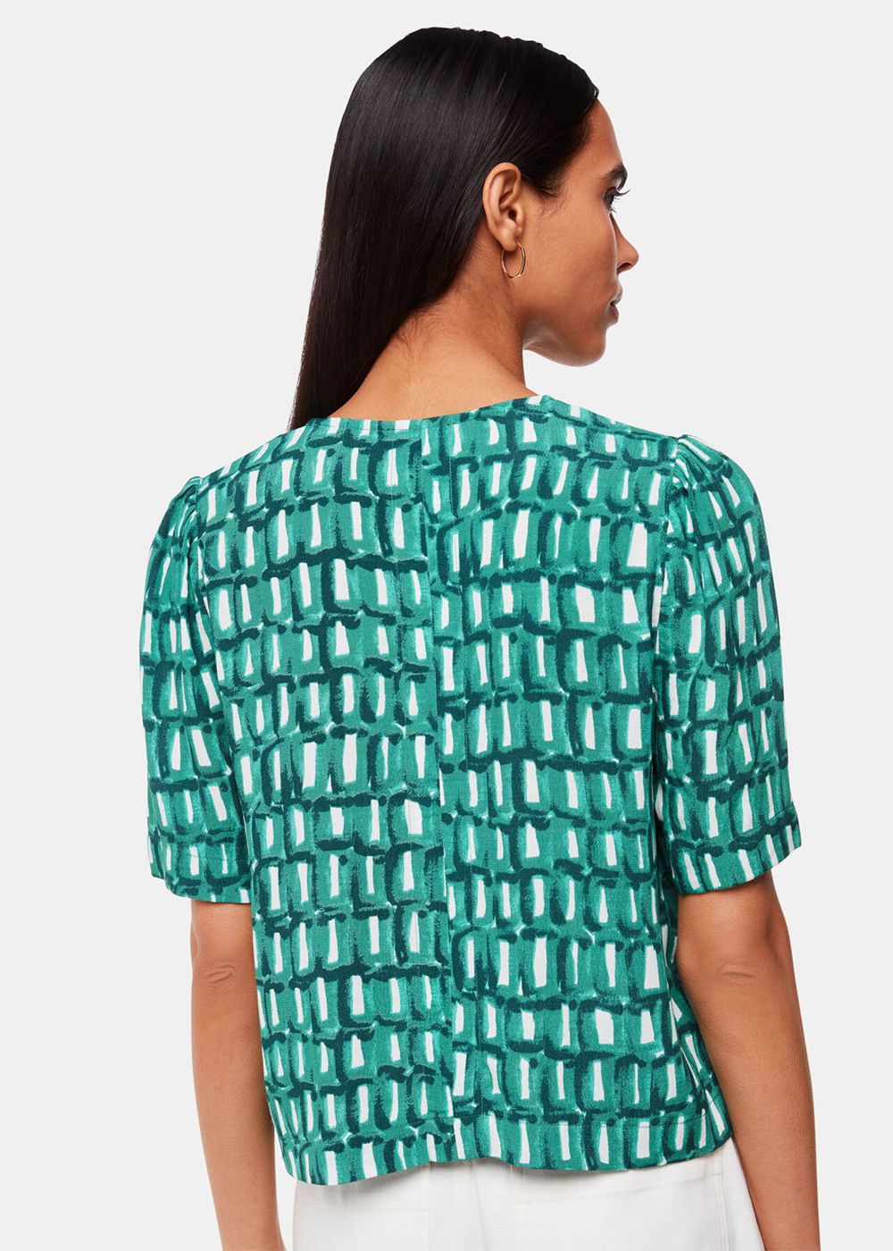 Whistles Linked Smudge Tie Front Top Green / Multicolor | US-46298NTGI