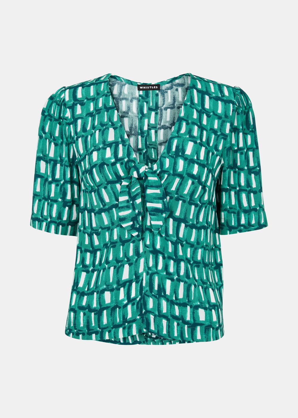 Whistles Linked Smudge Tie Front Top Green / Multicolor | US-46298NTGI