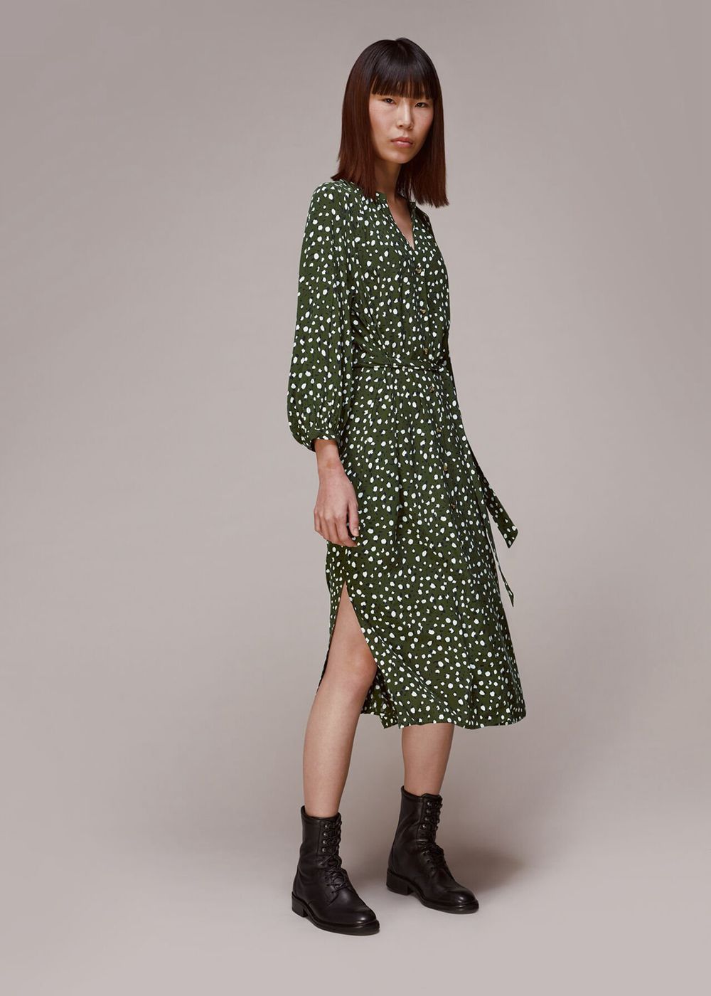 Whistles Livi Wild Leopard Midi Dress Green / Multicolor | US-90483PIJT