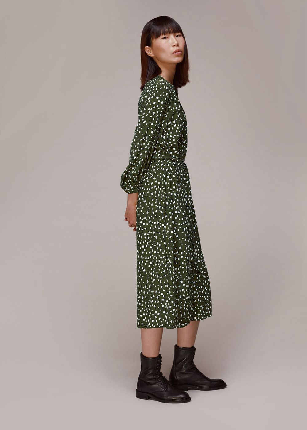 Whistles Livi Wild Leopard Midi Dress Green / Multicolor | US-90483PIJT