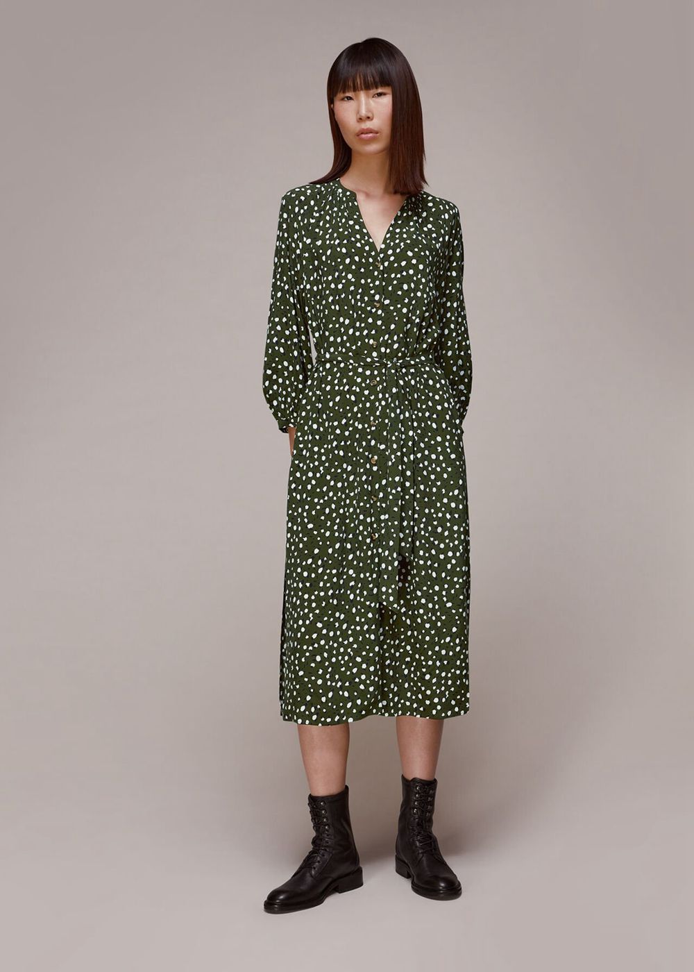 Whistles Livi Wild Leopard Midi Dress Green / Multicolor | US-90483PIJT