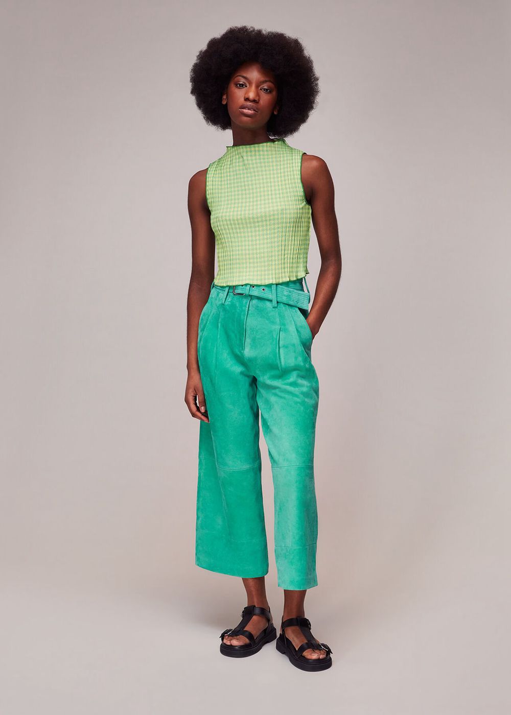 Whistles Liz Suede Belted Pants Green | US-97201RGOV