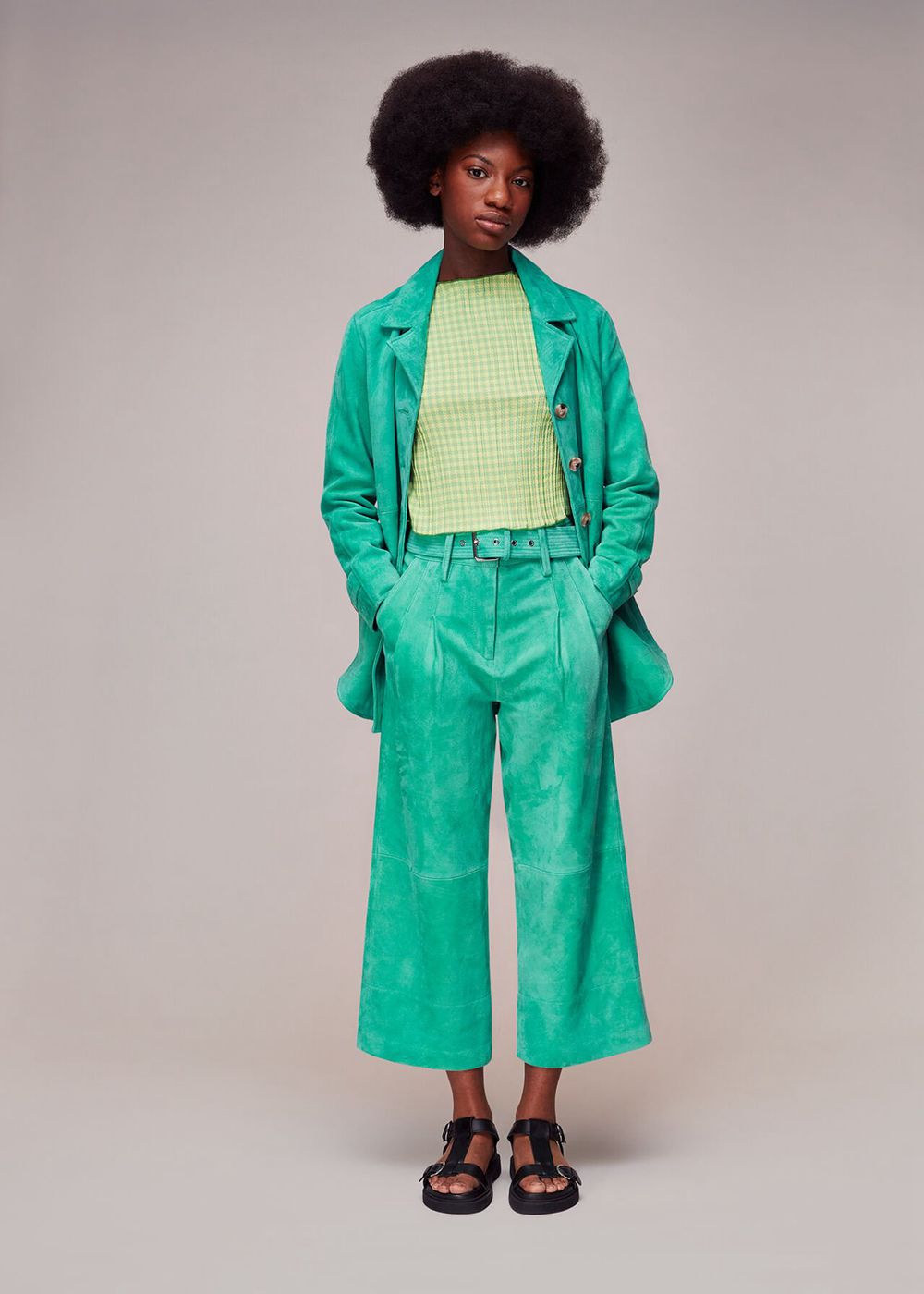 Whistles Liz Suede Belted Pants Green | US-97201RGOV