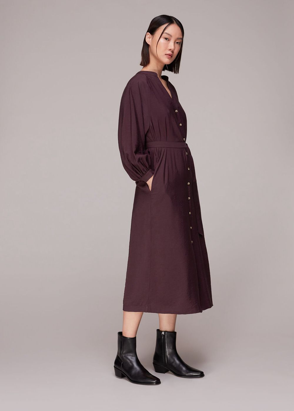 Whistles Lizzie Midi Dress Aubergine | US-35609OCVD