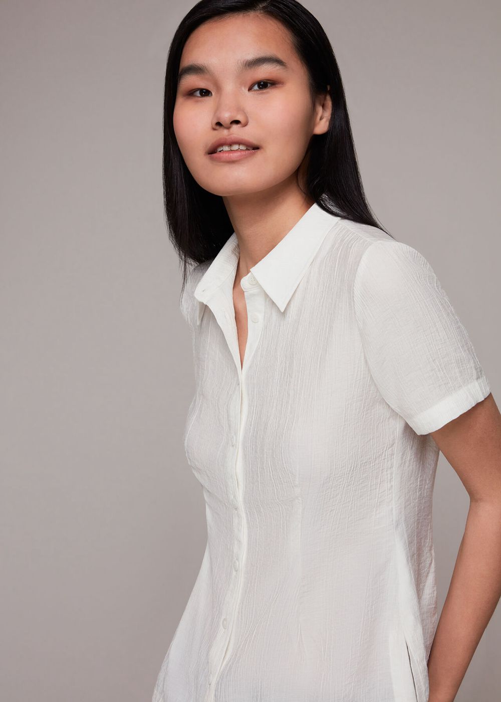 Whistles Lizzie Textured Shirts White | US-35940OSED