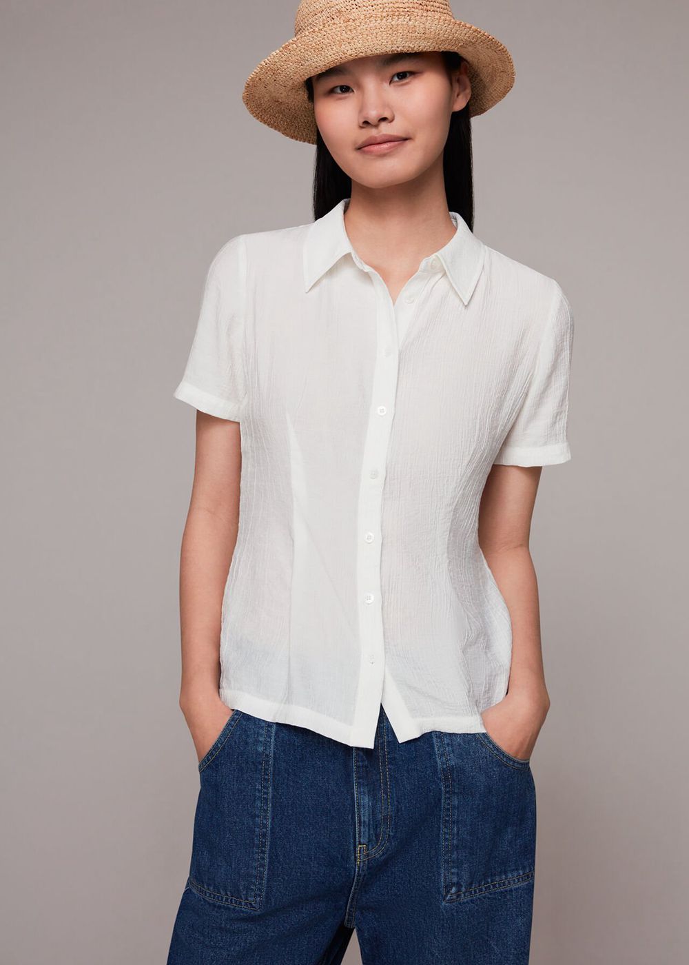 Whistles Lizzie Textured Shirts White | US-35940OSED