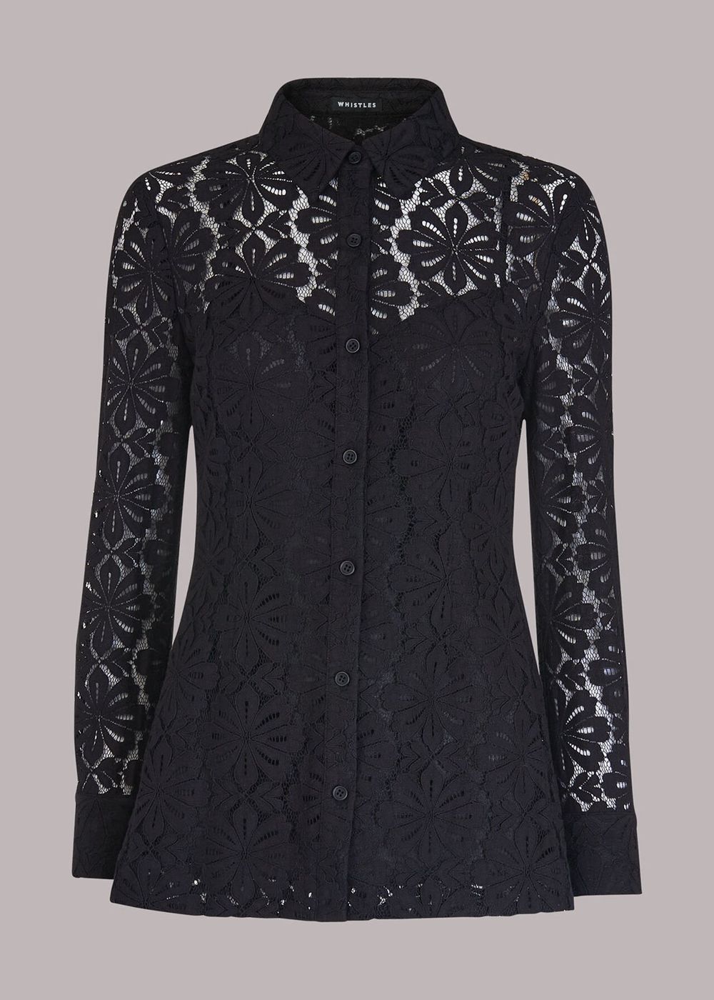 Whistles Longline Lace Detail Shirts Black | US-08934PKHZ