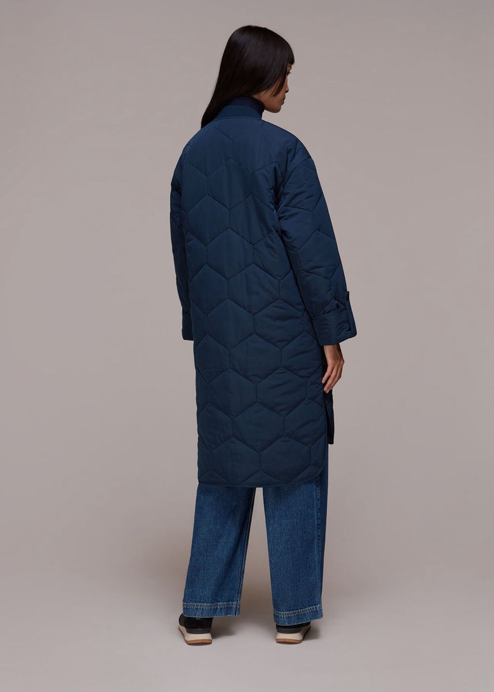 Whistles Longline Quilted Coat Navy | US-59637HSMF