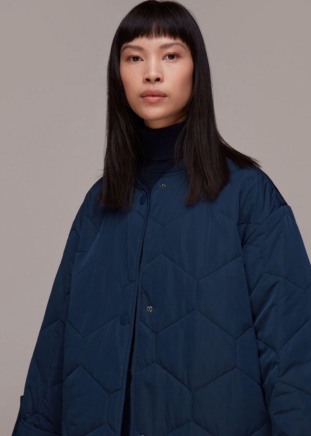 Whistles Longline Quilted Coat Navy | US-59637HSMF