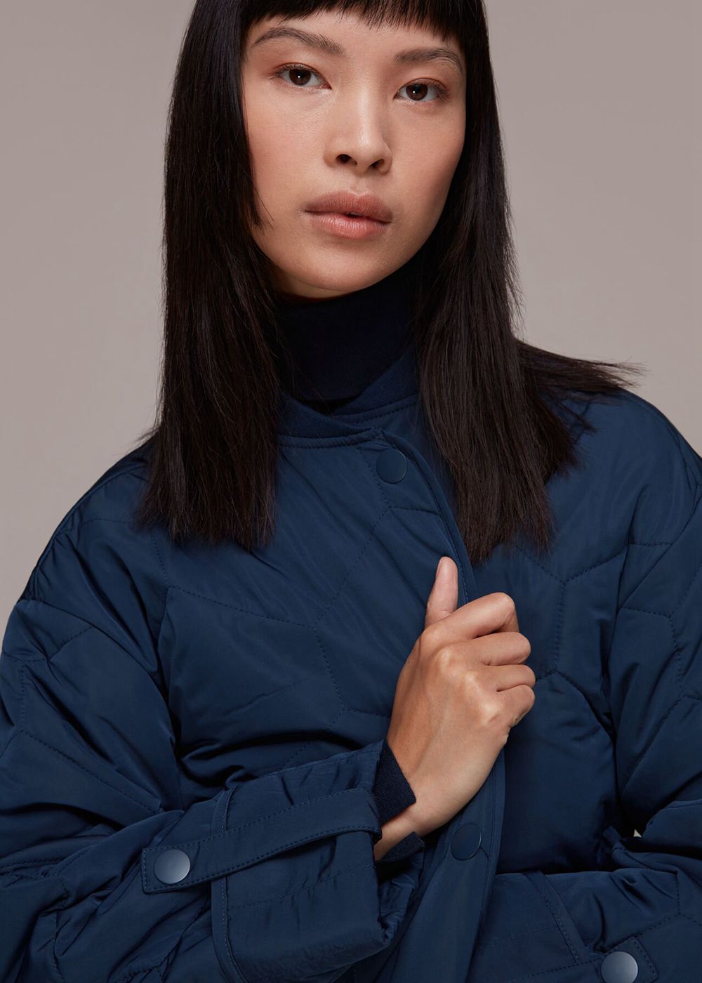 Whistles Longline Quilted Coat Navy | US-59637HSMF