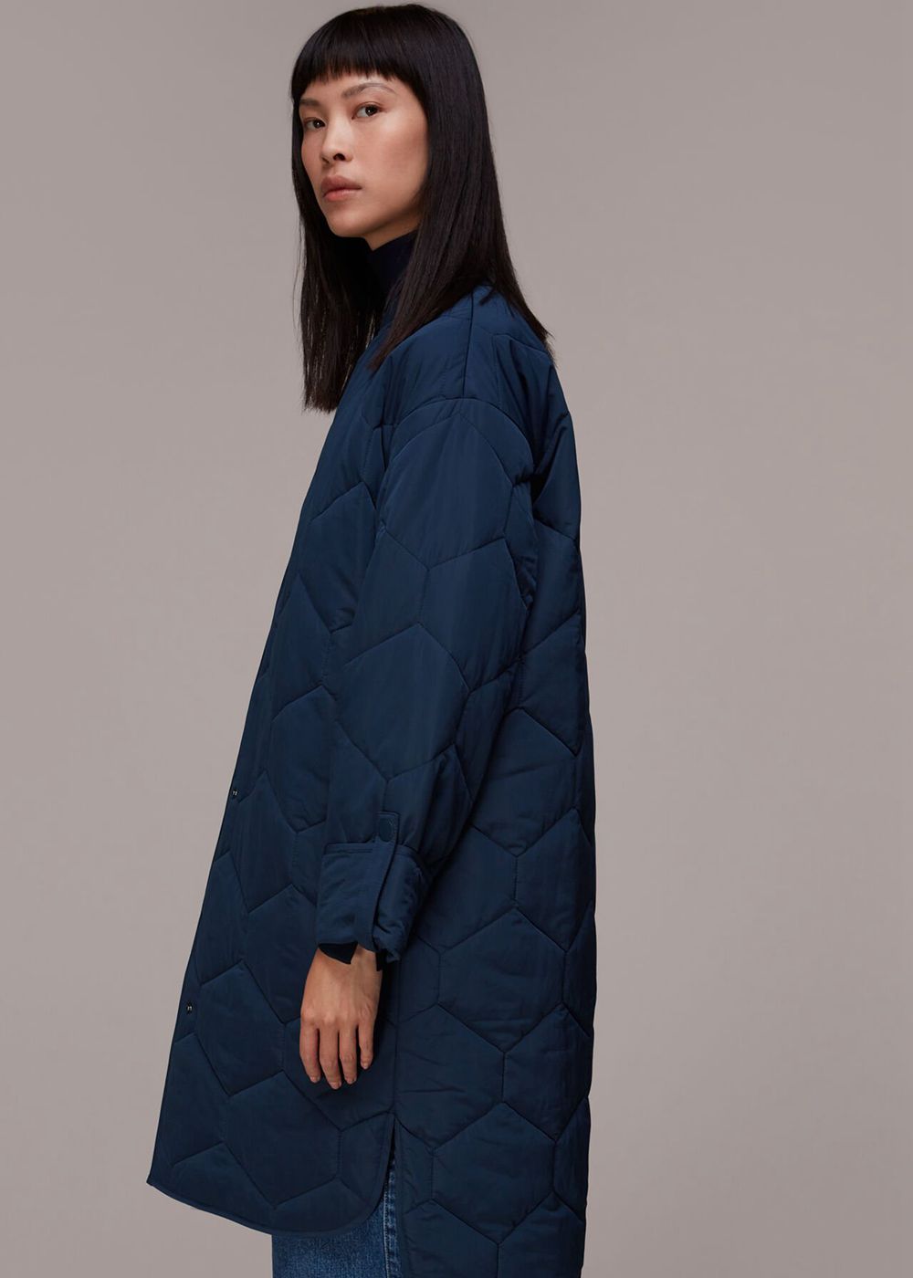 Whistles Longline Quilted Coat Navy | US-59637HSMF