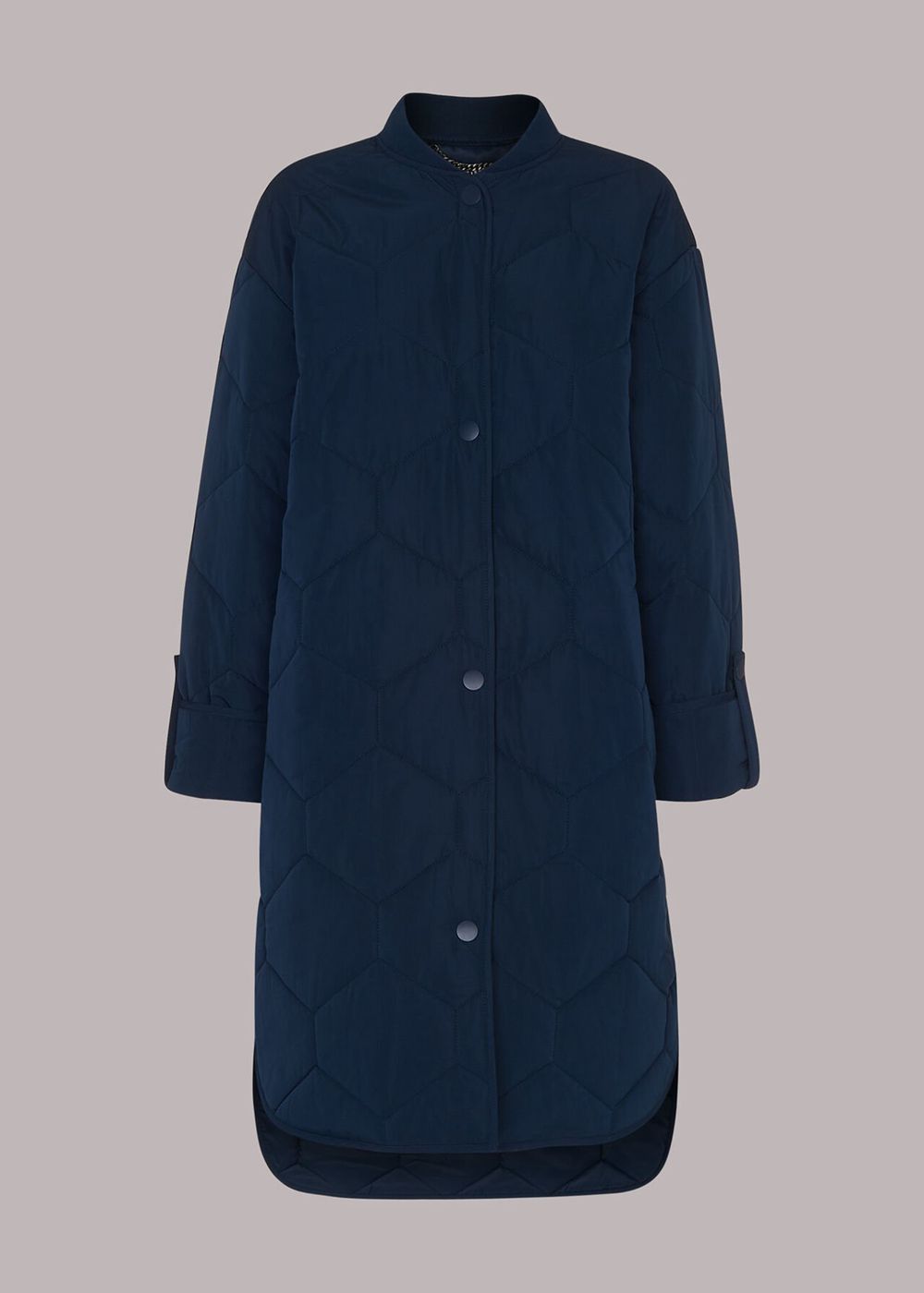 Whistles Longline Quilted Coat Navy | US-59637HSMF