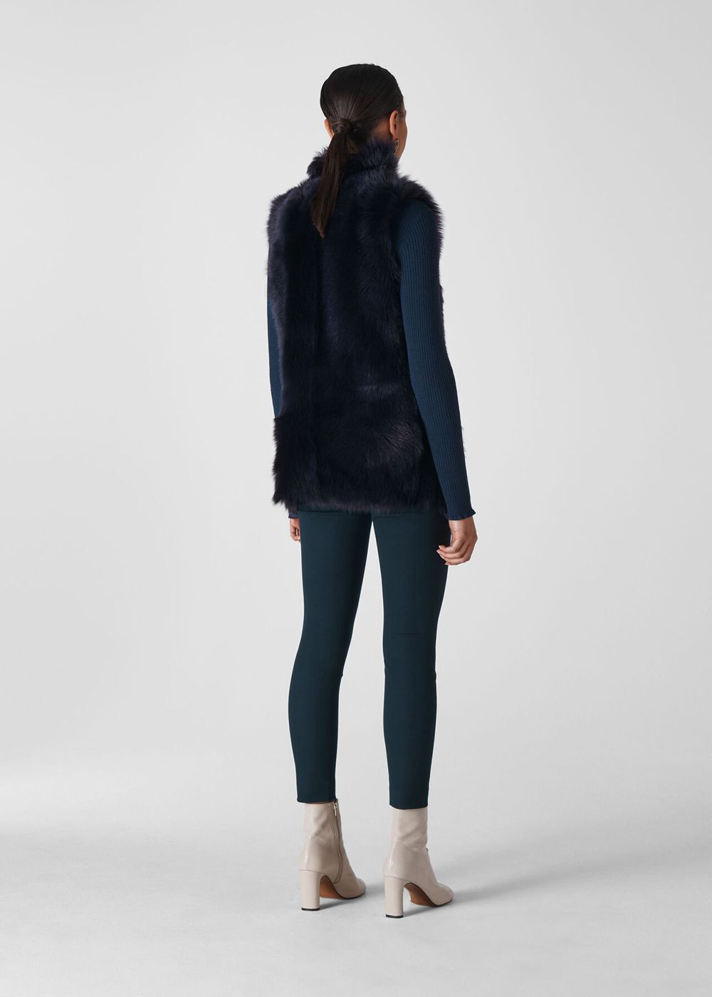 Whistles Longline Sheepskin Vest Navy | US-08136TSLA