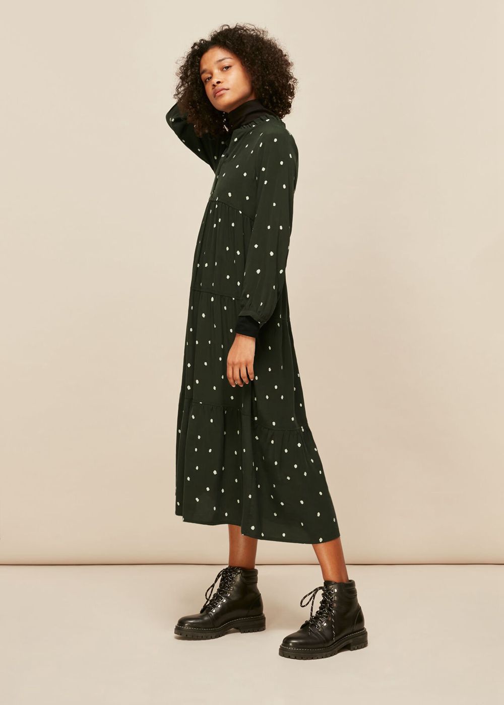 Whistles Longline Spot Enora Dress Green / Multicolor | US-21583DLBW