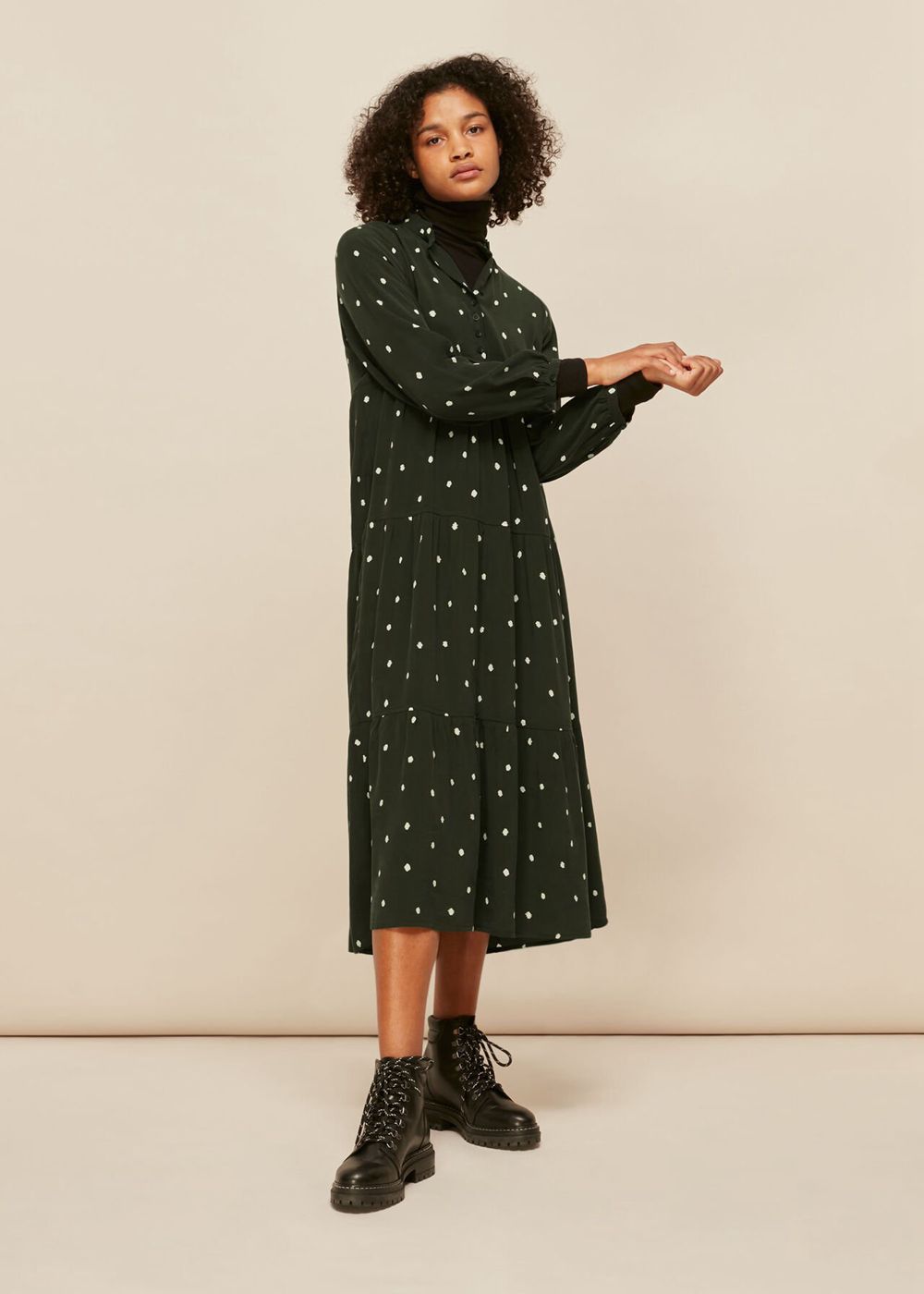 Whistles Longline Spot Enora Dress Green / Multicolor | US-21583DLBW