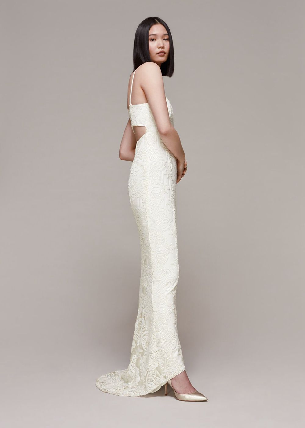 Whistles Lorelei Sequin Wedding Dress White | US-47162YREL