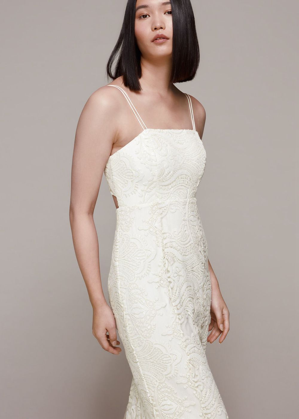 Whistles Lorelei Sequin Wedding Dress White | US-47162YREL