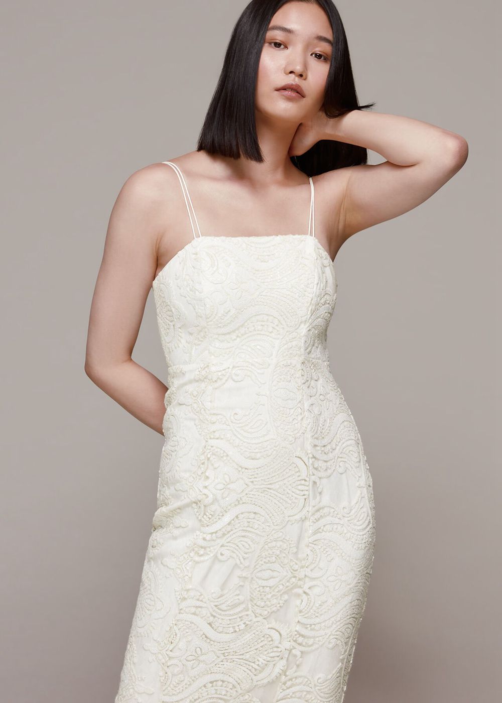 Whistles Lorelei Sequin Wedding Dress White | US-47162YREL