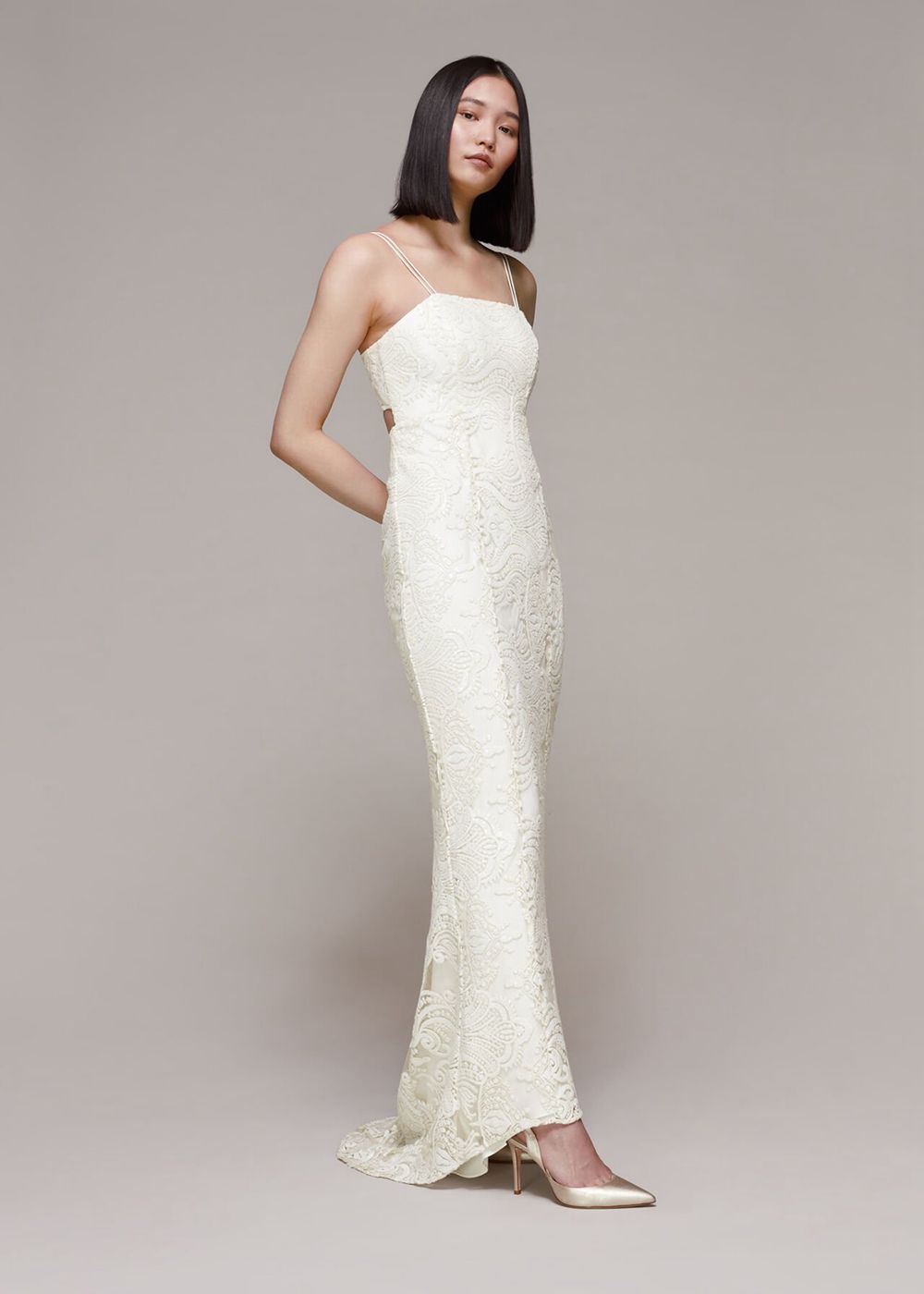 Whistles Lorelei Sequin Wedding Dress White | US-47162YREL