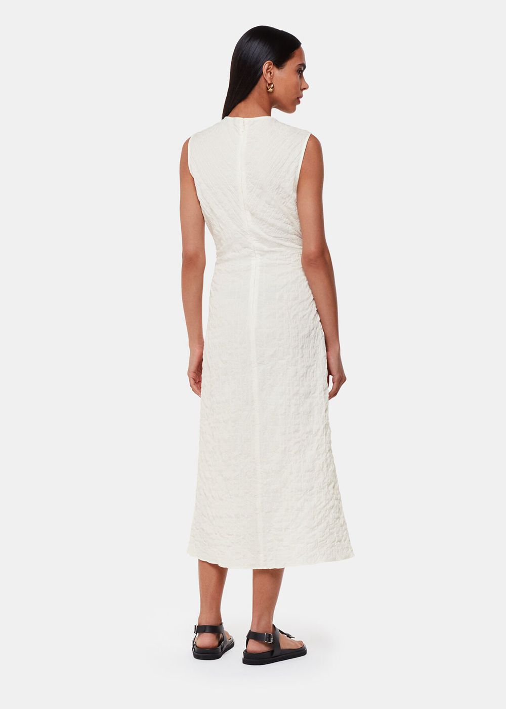 Whistles Lori Textured Midi Dress White | US-35624PQMF