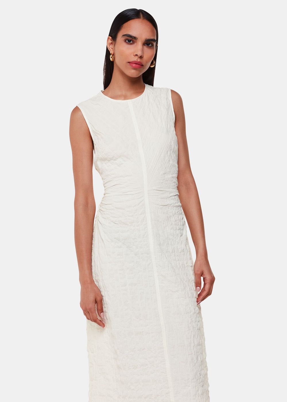 Whistles Lori Textured Midi Dress White | US-35624PQMF