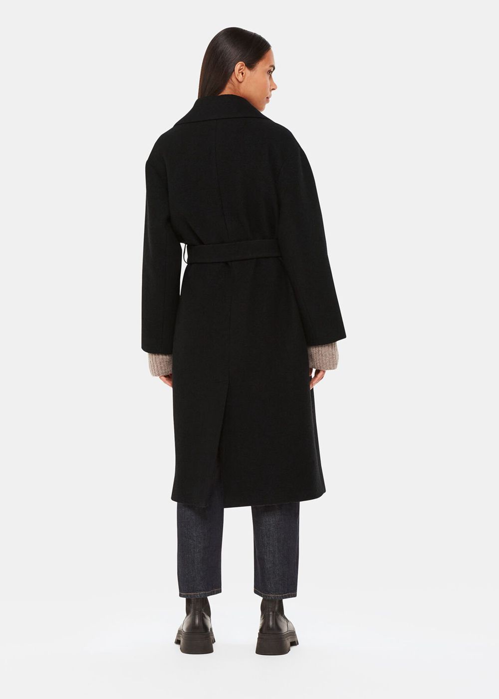 Whistles Lorna Wrap Wool Coat Black | US-81350FPXS