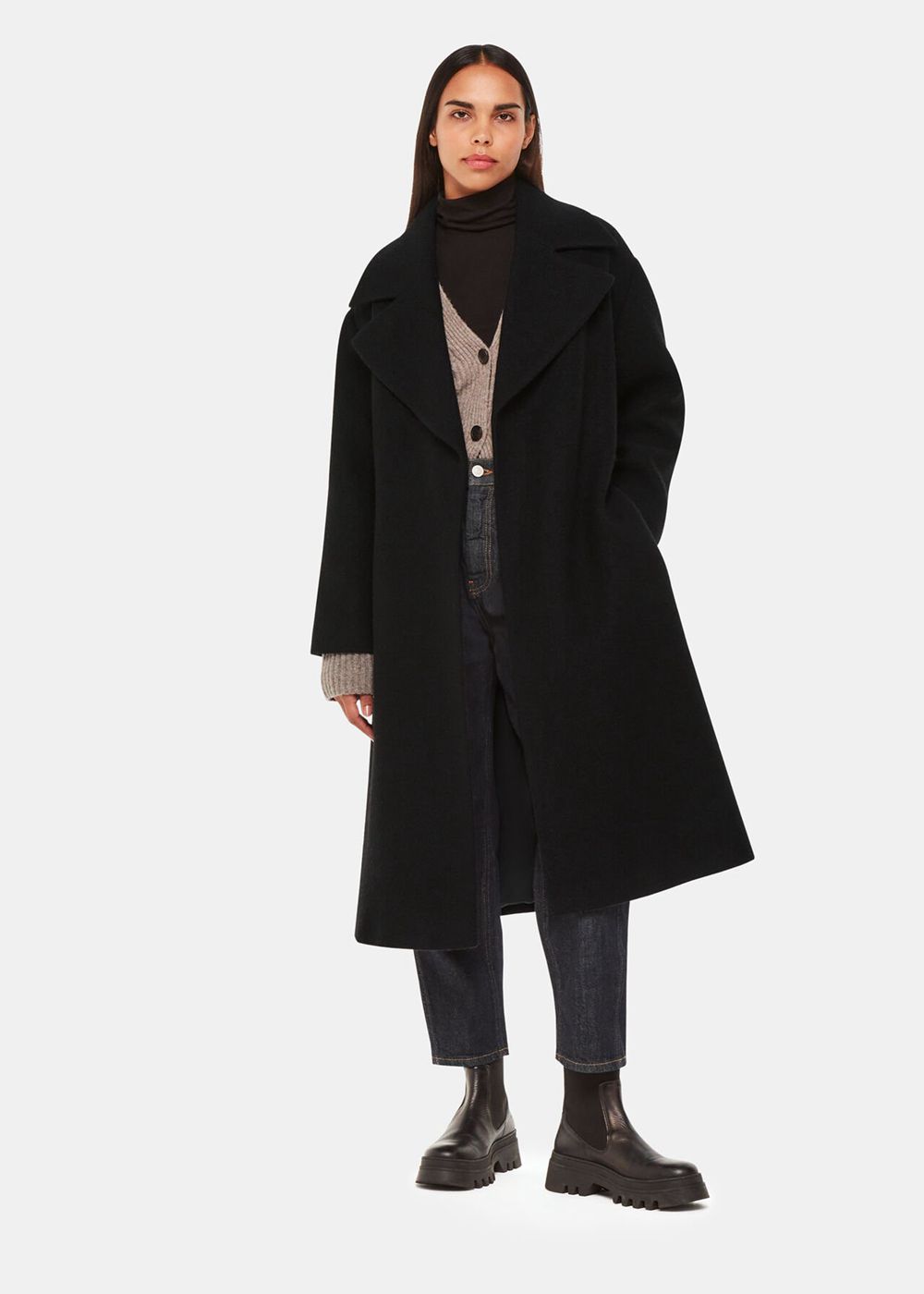 Whistles Lorna Wrap Wool Coat Black | US-81350FPXS