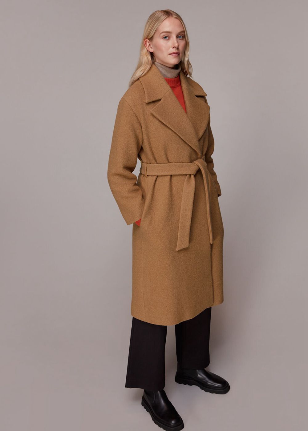 Whistles Lorna Wrap Wool Coat Brown | US-70582NZIU