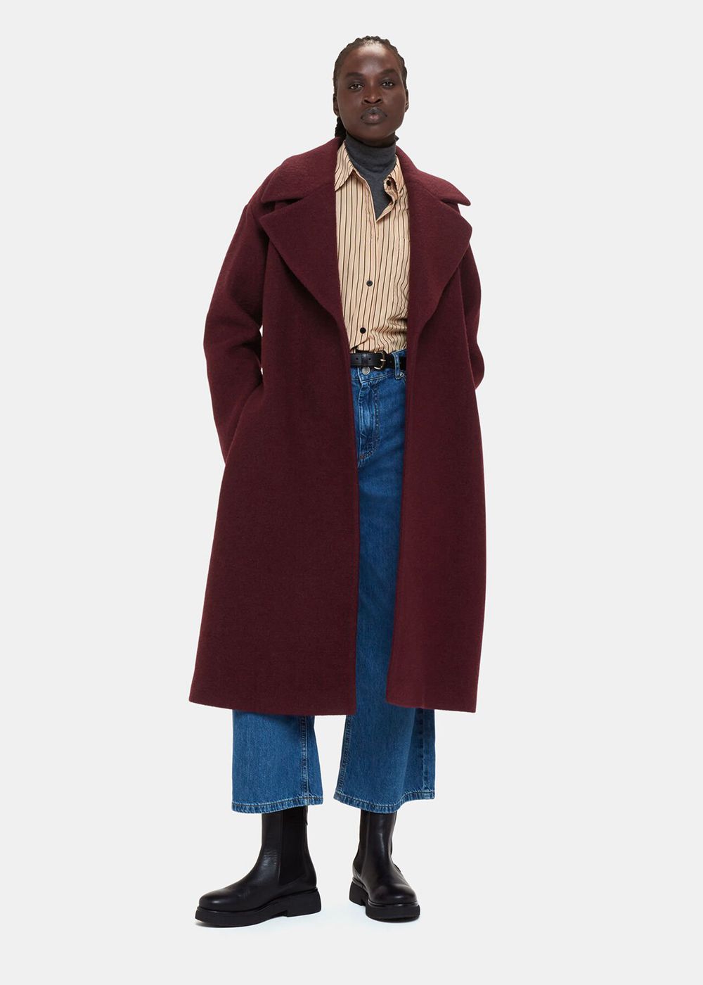 Whistles Lorna Wrap Wool Coat Burgundy | US-17602UPLI